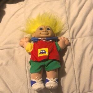 VTG 90s Russ Troll Plush Buster Doll w/ Hoodie and Shorts Yellow Hair EUC!